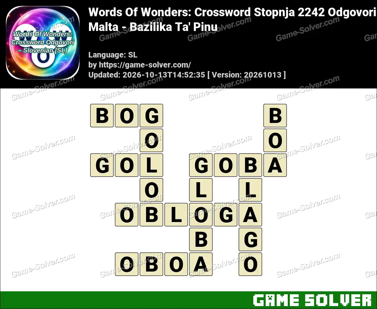 Words Of Wonders: Crossword Stopnja 2242 Odgovori – Malta – Bazilika Ta’ Pinu